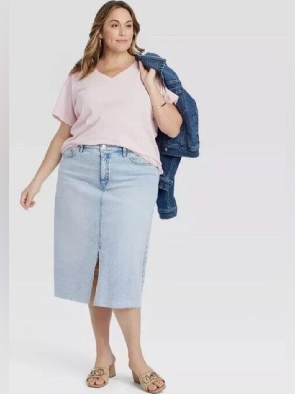 AVA & VIV |Midi A-line Denim Skirt - Size 18